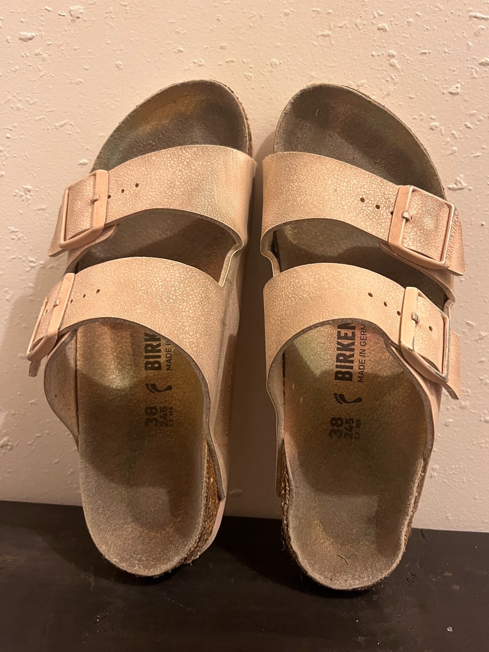 Birkenstock Pink Metallic Slip On Slides Arizona Sandals Women’s Size 38